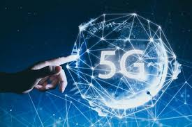 A hand extends into the frame, pointing towards the future of 5G technology. The hand gesture conveys direction and emphasis, while the background may include futuristic imagery or technological elements to symbolize the advancement and potential of 5G networks.